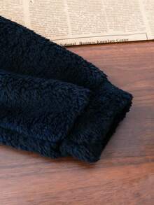 Mirajuku Teenage Boys' Basic Black Casual Fleece Hooded Jacket - Navy Blue - View 6