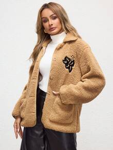 Shutterstock Áo khoác họa tiết hoa thêu tay dài cổ lông cừu họa tiết Glamance dành cho nữ, Áo khoác ngoài màu trơn thường ngày mùa thu dành cho văn phòng, công sở, du lịch, dạo phố Áo khoác Teddy dành cho nữ Quần áo mùa thu dành cho nữ Áo khoác ngoài cỡ lớn Bộ sưu tập quần áo thời trang sang trọng dành cho nữ - Lạc đà - Xem 5