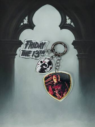 Friday the 13th X ROMWE Accesorio de bolso, colgante y llavero de teléfono móvil con diseño exagerado de película de terror gótica oscura