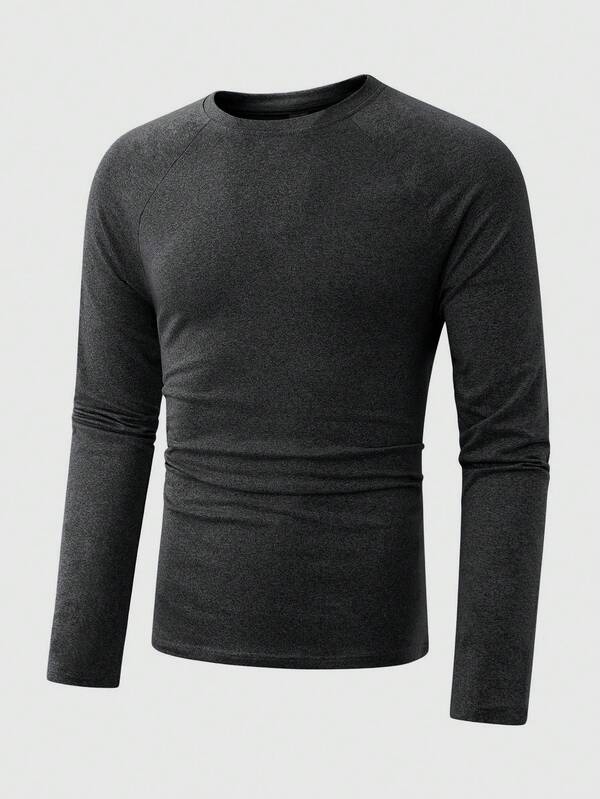 Manfinity Homme Plus Size Men's Black Crew Neck Raglan Long Sleeve Casual T-Shirt