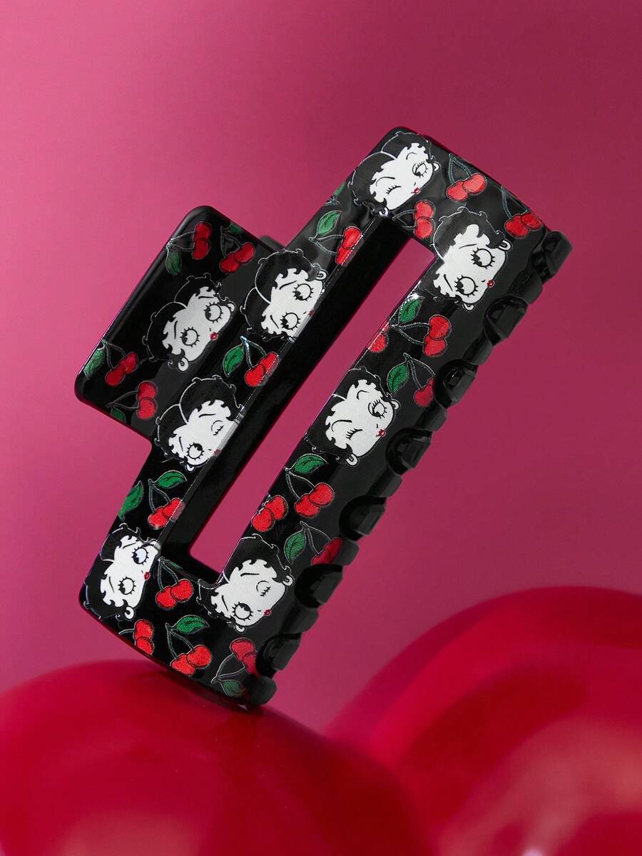 Betty Boop x SHEIN Fashionable Versatile Square Pink Big Hairgrip, Can Clip More Hair, Inspired By Birthday Cake,Gift Ideas,Party,Holiday,Valentine's Day - Black - View 1
