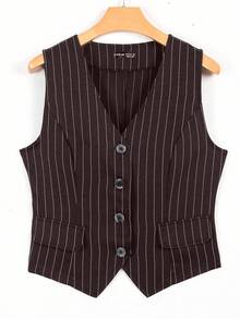 Seusyu Striped Front Button Sleeveless Women Lightweight Blazers - Burgundy - View 1
