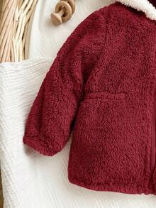 SHEIN 女婴可爱百搭粉色保暖连帽外套，秋冬款 - 紅色 - 查看 3