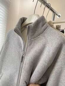 Franclia 女式休闲纯色羊毛运动衫 - 灰色 - 查看 5