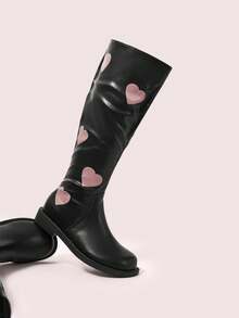CUCCOO DOLLMOD 女士心形图案休闲时尚中筒靴，适合日常穿着 - 黑色 - 查看 6