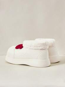 OUTDOORSY 蝴蝶结毛茸茸雪地靴，带保暖内衬，时尚百搭，适合户外穿着，女士圣诞鞋，适合圣诞节和新年假期氛围秋冬季 - 米色 - 查看 4