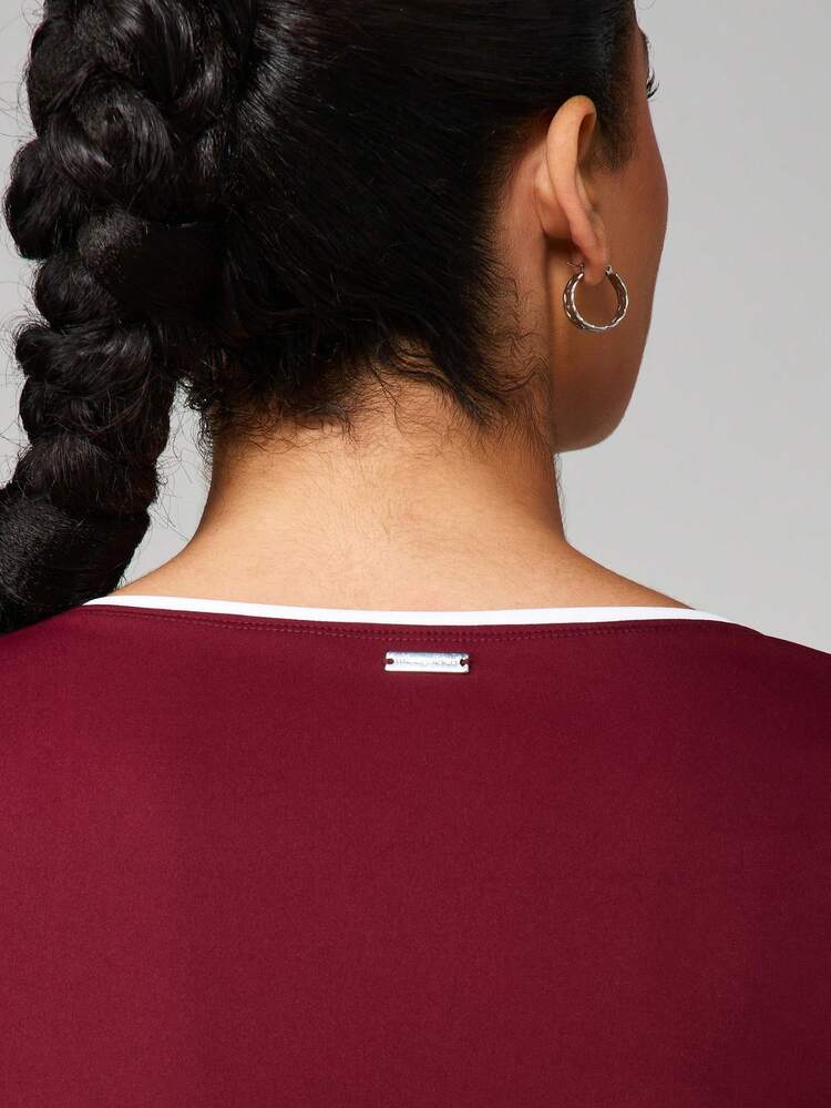 Missguided x Playboy Top court à manches longues et col en V avec passepoil contrastant pour femmes, idéal pour l'entraînement