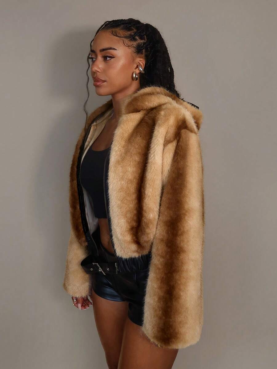 Amplova Chaqueta elástica con cremallera y parches de piel sintética sexy para mujer en otoño/invierno - Multicolor - Ver 1