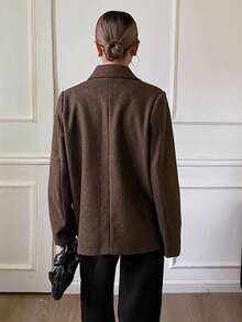 Livesso Chaqueta larga de manga larga marrón holgada casual para mujer, abrigos de mujer de otoño