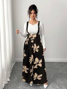 Elenzga Pantalones peto negro y blanco de talla grande, adecuados para primavera, verano y otoño - Negro - Ver 3