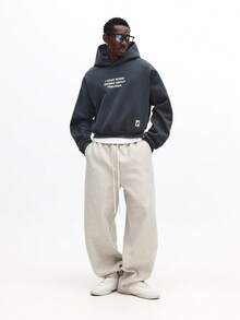 SUMWON 混合情绪宣言连帽衫，带中央口袋和抽绳帽，休闲款 - 深灰色 - 查看 3