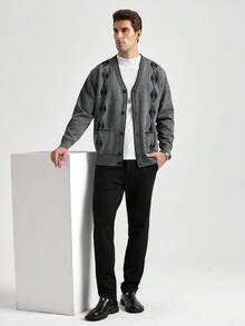 Manfinity CityGents Kardigan męski w stylu koreańskim, z dekoltem w serek, gruby, dzianinowy kardigan z podszewką termiczną w stylu vintage, jesień/zima