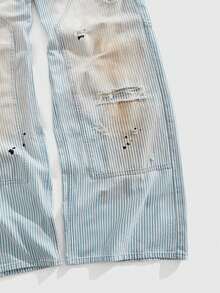 ROMWE MEN Street Life Men's Striped Pocket Punk Wide Leg Distressed Loose Fit Jeans - Light Wash - View 7