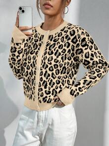 SHEIN Unity Casual Loose Leopard Print Cardigan, Autumn/Winter - Multicolor - View 6