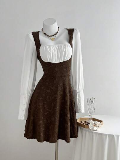 Elamini 女式提花纹理拼布迷你连衣裙