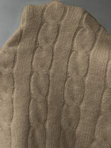 SHEIN Unity 女式性感V领长袖短款扭纹针织毛衣 - 卡其色 - 查看 8