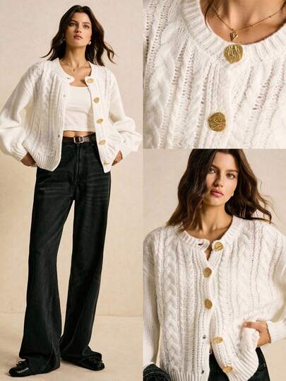 Poéselle 女士休闲纯色落肩开衫，秋冬