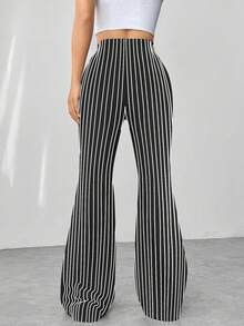 SHEIN Unity Women High Waist Minimalist Houndstooth Flare Leg Pants, Casual For Everyday Wear Fall Cloth For Women - Black and White - View 2