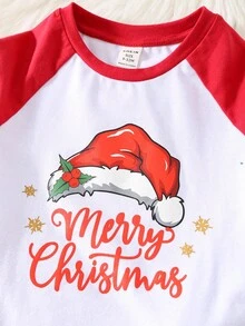 SHEIN 4件套男婴家庭亲子圣诞短袖T恤，可爱卡通印花针织上衣，冬季款 - 彩色 - 查看 7