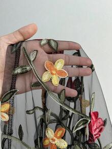 Elenzga Blazer élégant pour femmes grandes tailles avec patchwork en maille à broderie florale sur le col