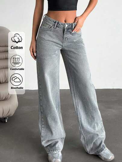 SHEIN Tall Tall Low Waist Wash Detailed Wideleg Jean Jeans Wide Leg Women Jeans Baggy Cowboy Pants For Women Loose Jeans