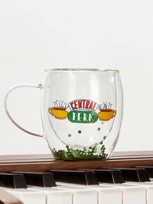FRIENDS X SHEIN 1 件 8.8 盎司/260 毫升卡通图案高硼硅双层玻璃咖啡杯耐冷耐热适用于牛奶、果汁、咖啡、苏打水等友谊 - 無色 - 查看 4