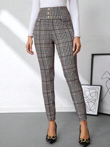 Ellevyn Quần dệt kim cạp cao màu đen trắng họa tiết kẻ caro thanh lịch dành cho nữ, mùa hè - Cà phê nâu - Xem 10