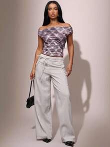 SHEIN BAE Pantalon ample décontracté à taille nouée pour femmes