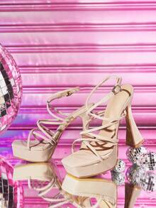 CUCCOO LuxiPop 时尚优雅的通勤高跟防水台凉鞋 - 杏色 - 查看 3