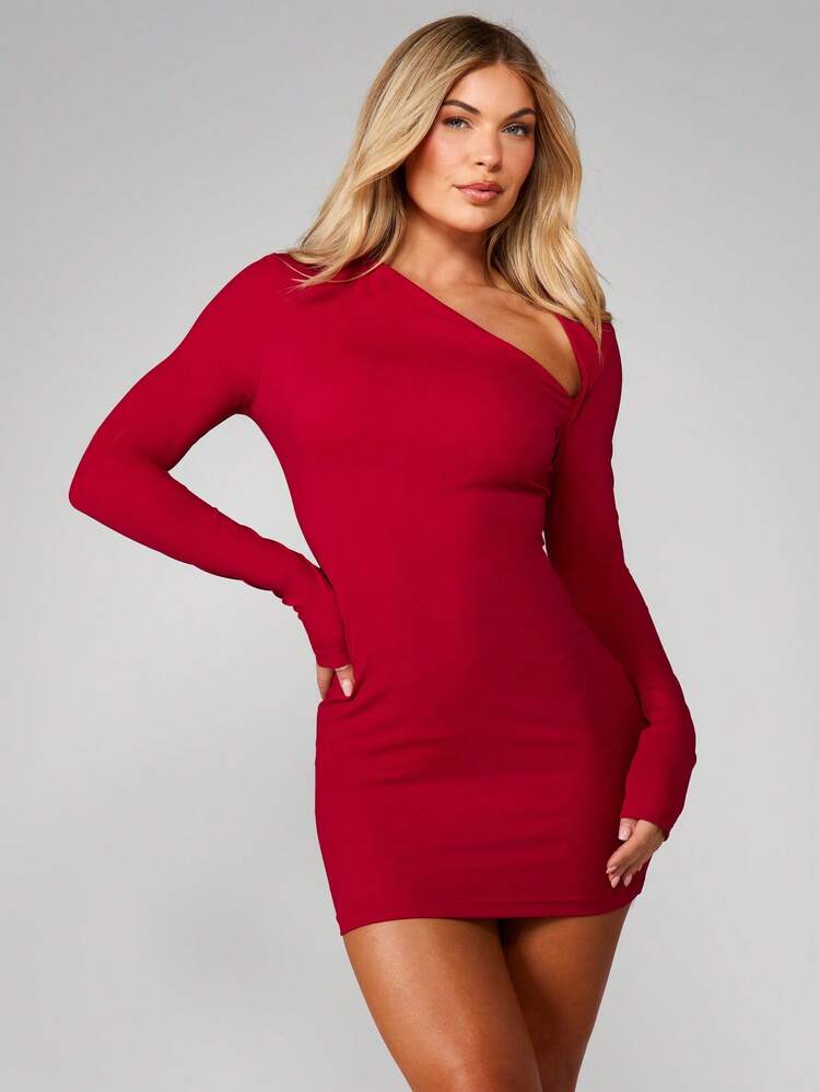 MISSGUIDED Long Sleeve V Neck Mini Dress Bodycon Party Evening Fall Winter Holiday