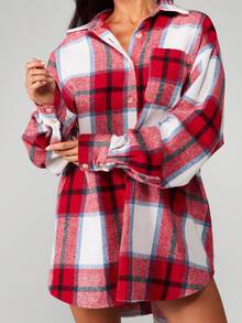 MISSGUIDED Oversized Plaid Flannel Button Down Long Sleeve Shirt Fall Winter Casual Streetwear - Multicolor - View 4
