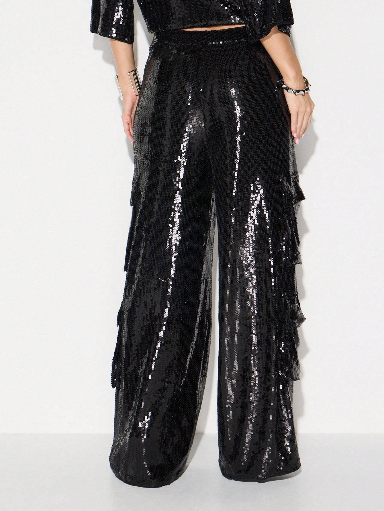 KIZN Pantalon Palazzo à jambes larges et sequins