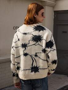 Manfinity CasualKnits 男士休闲日常通勤宽松套头毛衣，全身图案，秋冬 - 卡其色 - 查看 2