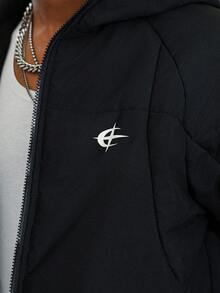 Manfinity Roghcode Abrigo casual negro acolchado para hombre, de manga larga, para otoño/invierno