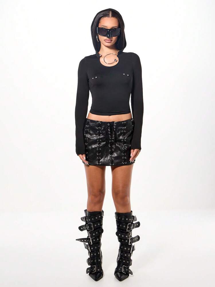 SUMWON WOMEN Hooded Long Sleeve Jersey Top