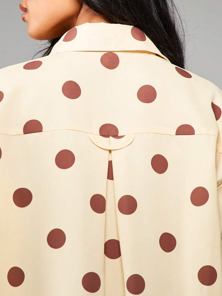 MISSGUIDED Oversized Polka Dot Button Down Blouse Long Sleeve Collared Shirt Casual Spring Summer Fall