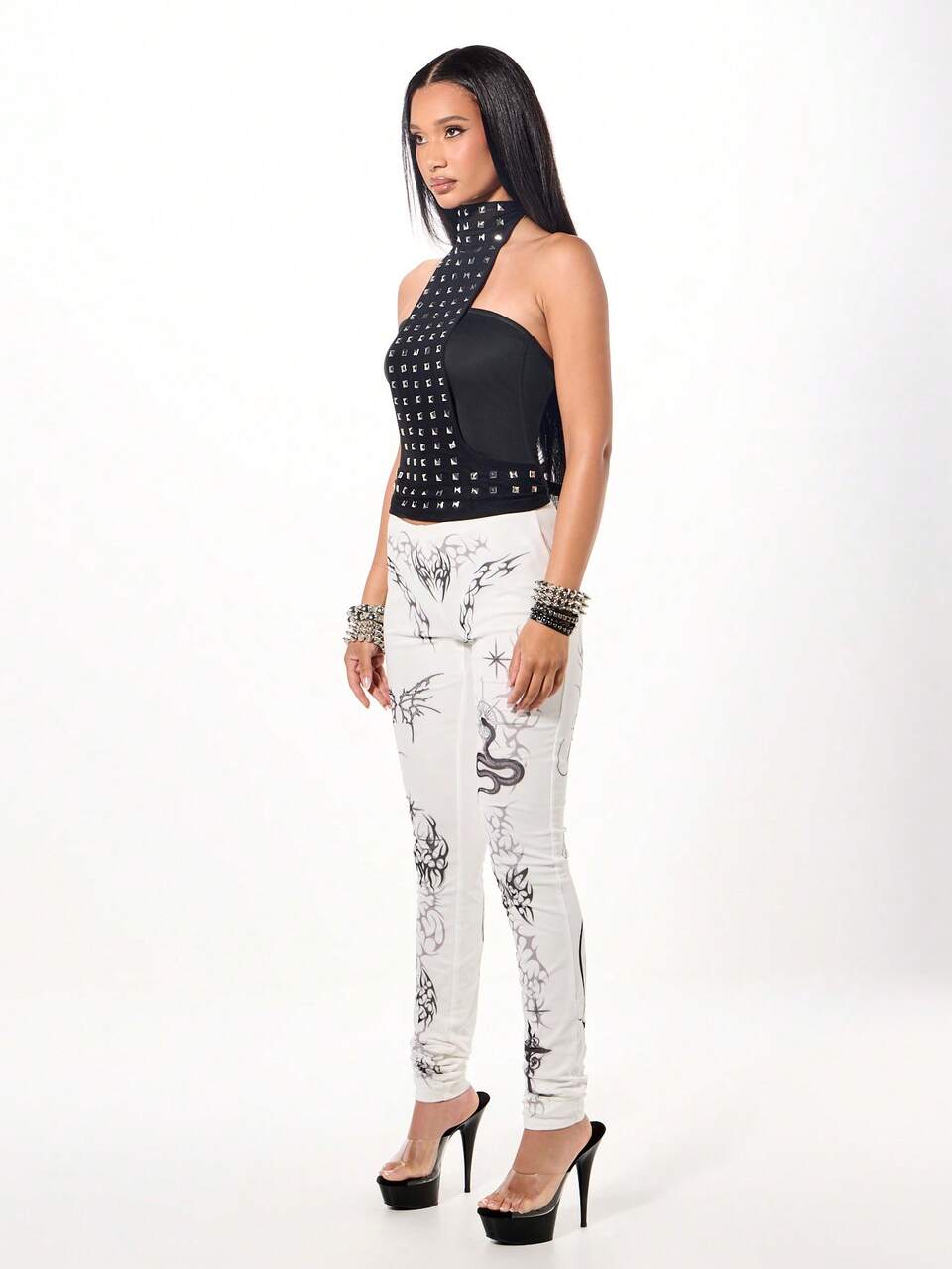 SUMWON WOMEN Studded Halter Top With Metal Hardware