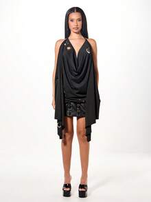 SUMWON WOMEN Top con scollo alla halter drappeggiato con dettagli in metallo e maniche a mantella fluente per occasioni serali di Ognissanti - nero - Visualizzare 3