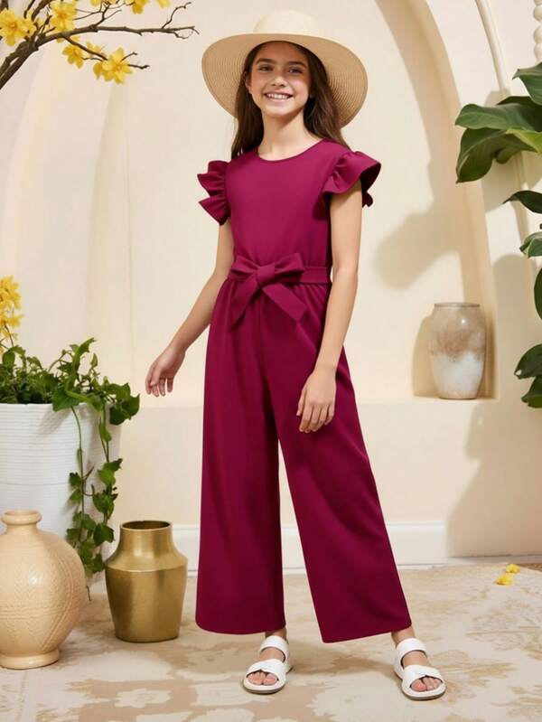 SHEIN Tween Girl Ruffle Trim Jumpsuit