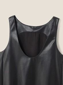 SHEIN Unity Áo đầm dài cổ chữ U bằng da PU kiểu vintage dành cho nữ, trang phục thường ngày phong cách đường phố, thích hợp cho mùa thu. - màu đen - Xem 6