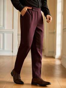 HIMLAND Pantalones de traje ajustados de unicolor para hombres, versátiles para el trabajo y el transporte