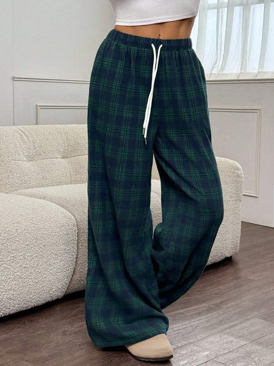 SHEIN Tall 女士格纹撞色宽松阔腿裤，适合秋冬季 - 彩色 - 查看 1