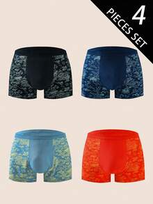 Manfinity Underwear&Sleepwear Basics 4pcs/Pack Men's Boxer Briefs, Plus Size Underwear Shorts, Suitable For All Seasons