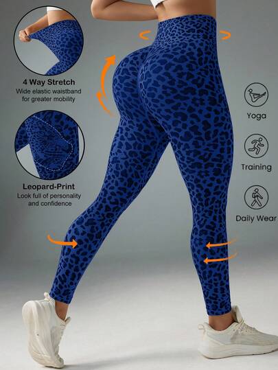 Gameset SHEIN Sport Leggings deportivos de mujer casuales, sin costuras, de alta elasticidad y con estampado de leopardo