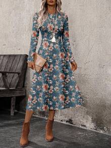 EMERY ROSE Casual Retro Floral Pattern Long Dress For Women