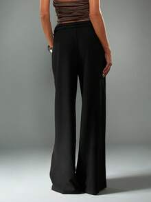 MISSGUIDED High Waisted Wide Leg Trousers With Buckle Belt Detail For Office Casual Wear