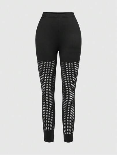 Grunge Punk Y2K Punk Cross Rivet Design Fitted Versatile Women Leggings