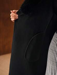 MOTF PREMIUM Wool Collar Patchwork Long Waist Cinched Overcoat, Autumn/Winter - Black - View 10