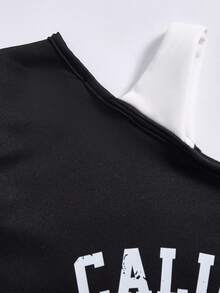 SHEIN 2pcs/Set Tween Girls ME Loose Design Asymmetric Shoulder Colorblock Print Long Sleeve Top And Wide Leg Pants Set, Casual For Daily, Commute, Vacation, Hangout, Street Style, Autumn/Winter