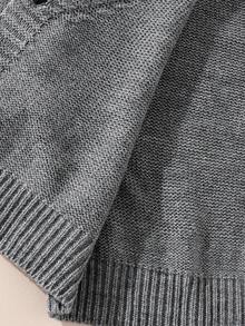 SHEIN 青少年女孩纯色V领长袖纽扣前开衫和裤子套装